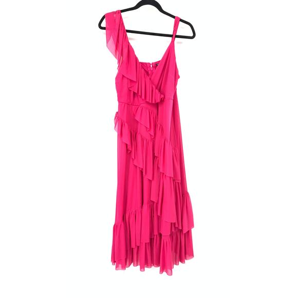 Torrid Midi Mesh Ruffle Surplice Dress Womens Size 0X Hot Pink - Picture 1 of 6